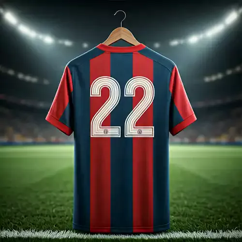 Red and blue sports shirt with numbers